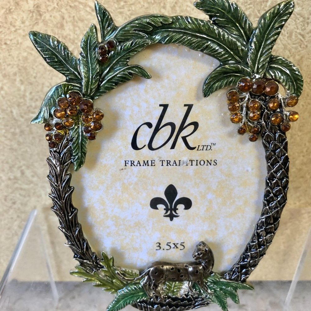 CBK Ltd Metal Enamel Rhinestone Palm Tree Picture Photo Frame New NIB 3.5" x 5"